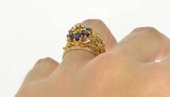 10K Yellow Gold 1.50 Ctw Floral Oval Sapphire Diamond Filigree Ring