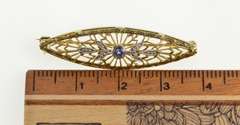 14K Yellow Gold Two Tone Filigree Floral Sapphire Art Deco Pin/Brooch