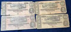 Lot of 4 Confederate Circulated 1864 Ten Dollar Notes