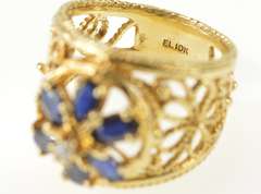 10K Yellow Gold 1.50 Ctw Floral Oval Sapphire Diamond Filigree Ring