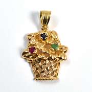 Flower Basket  Pendant with Colored Stones