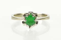 18K White Gold 1960's Natural Emerald Solitaire Engagement Ring