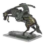 A Cowboy on Horse Woolly Chaps Bronze Sculpture