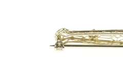 14K White Gold Art Deco Geometric Filigree Diamond Bar Pin/Brooch
