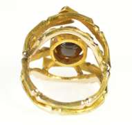 14K Yellow Gold Tiger's Eye 1960's Bamboo Statement Cocktail Ring