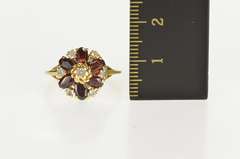 14K Yellow Gold Oval Garnet CZ Floral Cluster Cocktail Ring