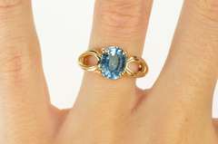 14K Yellow Gold Oval Blue Topaz Solitaire Statement Cocktail Ring
