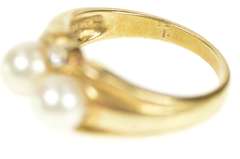 14K Yellow Gold Retro Two Pearl Diamond Accent Statement Ring