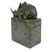 Rhino Bronze Sculpture on Marble Base Figurine