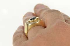 14K Yellow Gold Retro Black Star Sapphire Diamond Statement Ring