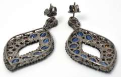Stunning Multi Colored Gemstone & Diamond Earrings set in Antiqued  Silver