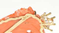 14K Yellow Gold Exquisite Coral Roaring Lion Diamond Crown Pendant/Pin