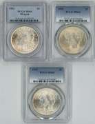 Near Gem BU 1921, 1922 & 1923 Silver Dollars. PCGS MS64