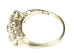 10K White Gold Three Stone Cubic Zirconia Retro Statement Ring