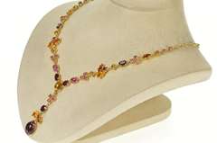 18K Yellow Gold Tourmaline Citrine Floral Drop Statement Necklace