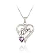 Sterling Silver Amethyst & Diamond Accent "Love" Heart Pendant