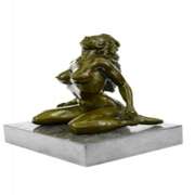 Lovers Play Bronze Sculpture on Marble Base