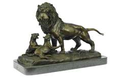 Male Lion with Cubs Bronze Figurine