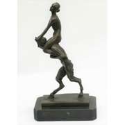Piggy Rider Satyr and Nude Woman Bronze Sculpture