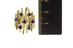 18K Yellow Gold Retro Geometric Bar Sapphire Cocktail Ring