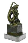 Sitting Woman Bronze Statue Marble Base