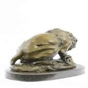 Lion and Snake Bronze Statue on Marble Base Sculpture