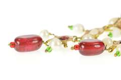 14K Yellow Gold Victorian Ruby Pearl Tourmaline Fringe Dangle Earrings