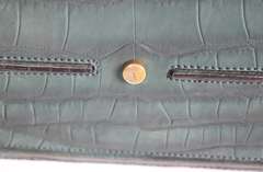 YSL Two Muse Green Croc Embossed Shoulder Bag