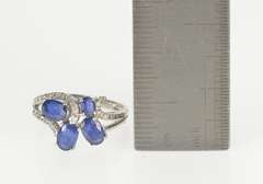 14K White Gold 1.50 Ctw Oval Sapphire Diamond Floral Design Ring