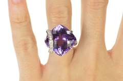 18K Yellow Gold Faceted Amethyst Diamond Ornate Cocktail Ring