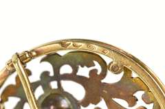 14K Yellow Gold 1940's Diamond Inset Scrollwork Round Pin/Brooch