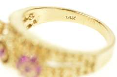 14K Yellow Gold Retro Ruby Floral Cluster Rope Statement Ring