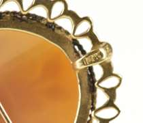 14K Yellow Gold Rose Floral Carved Shell Ornate Cameo Pendant/Pin