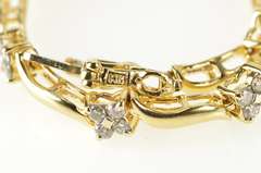 14K Yellow Gold 1.56 Ctw Floral Diamond Cluster Wavy Tennis Bracelet