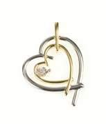 10K White Gold Two Tone Diamond Tiered Heart Love Pendant