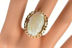 10K Yellow Gold Victorian Natural Opal Huge Statement Cocktail Ring