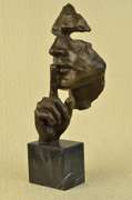 Man Hush Up Bronze Sculpture on Marble Base Figurine