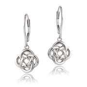 Sterling Silver Love Knot Flower Dangle Leverback Earrings
