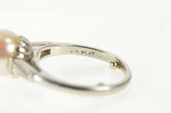 Platinum Retro Pearl Baguette Diamond Engagement Ring