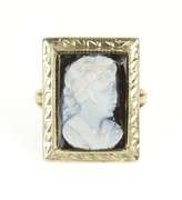 10K Yellow Gold Art Deco Two Tone Black Onyx Carved Cameo Ring