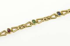 14K Yellow Gold 2.40 Ctw Ruby Emerald Sapphire Ornate Toggle Bracelet