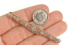 14K White Gold Art Deco Geometric Filigree Diamond Bar Pin/Brooch