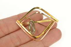 14K Yellow Gold Oval Flourite 1960's Geometric Statement Pin/Brooch