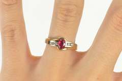 14K Yellow Gold Syn. Ruby Diamond Cluster Statement Cocktail Ring