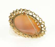 14K Yellow Gold Rose Floral Carved Shell Ornate Cameo Pendant/Pin