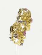 18K Yellow Gold 2/3 Ctw Ruby Sapphire Diamond Retro Wreath Earrings