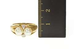 14K Yellow Gold Retro Two Pearl Diamond Accent Statement Ring