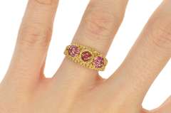 14K Yellow Gold Retro Ruby Floral Cluster Rope Statement Ring