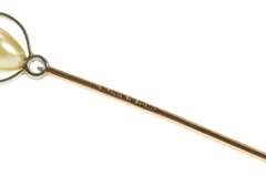 14K Yellow Gold Victorian Pearl Rose Cut Diamond Stick Pin