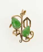 14K Yellow Gold Pear Jade Retro Geometric Statement Pendant